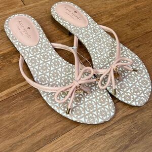 Kate Spade New York Mistic Thong Blush Leather Flip Flop Bow Sandals Size 8
